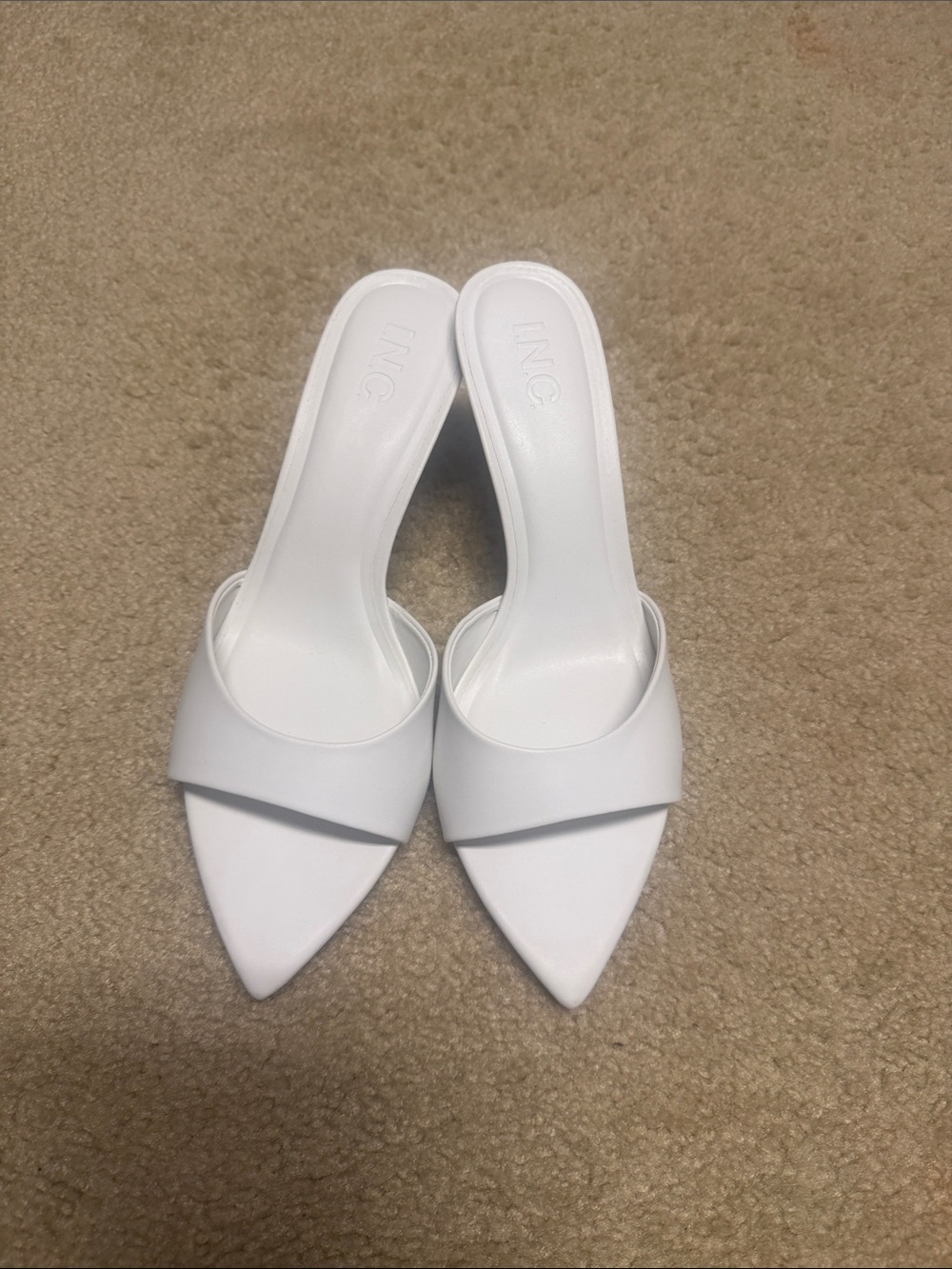 INC International Concepts White Pointed Toe Slip-On Mules